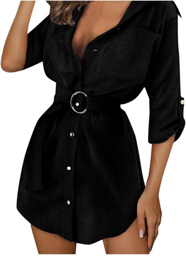 Black belt v-neck dress