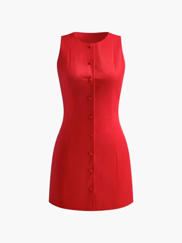 Button-Front Sleeveless Short Dress - Image 6