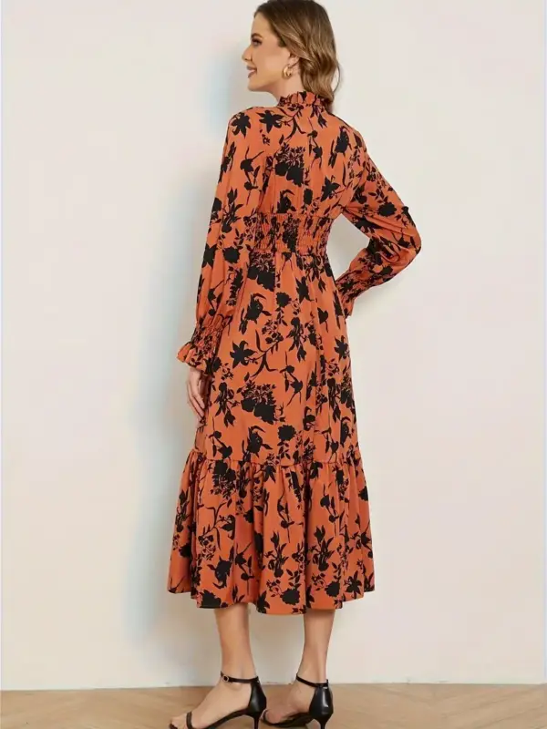 Women's long sleeve high waist floral dress - Image 2