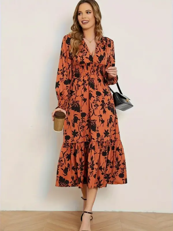 Women's long sleeve high waist floral dress